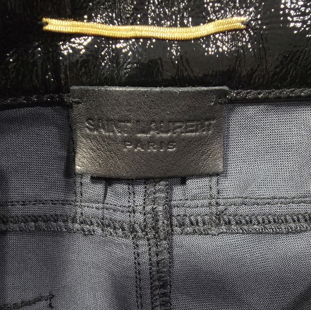 SAINT LAURENT Runway Black Vinyl High Waist Slim Shiny Skinny Pants 28 - Picture 5 of 7